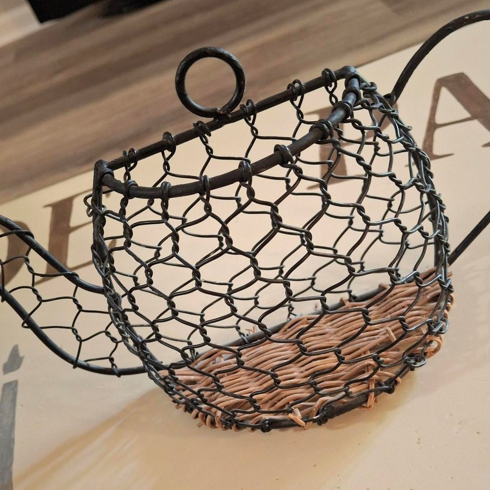 Vintage Teapot Wall Decor Metal & Wicker